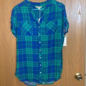 Brand New Plaid Short Sleeve Blouse